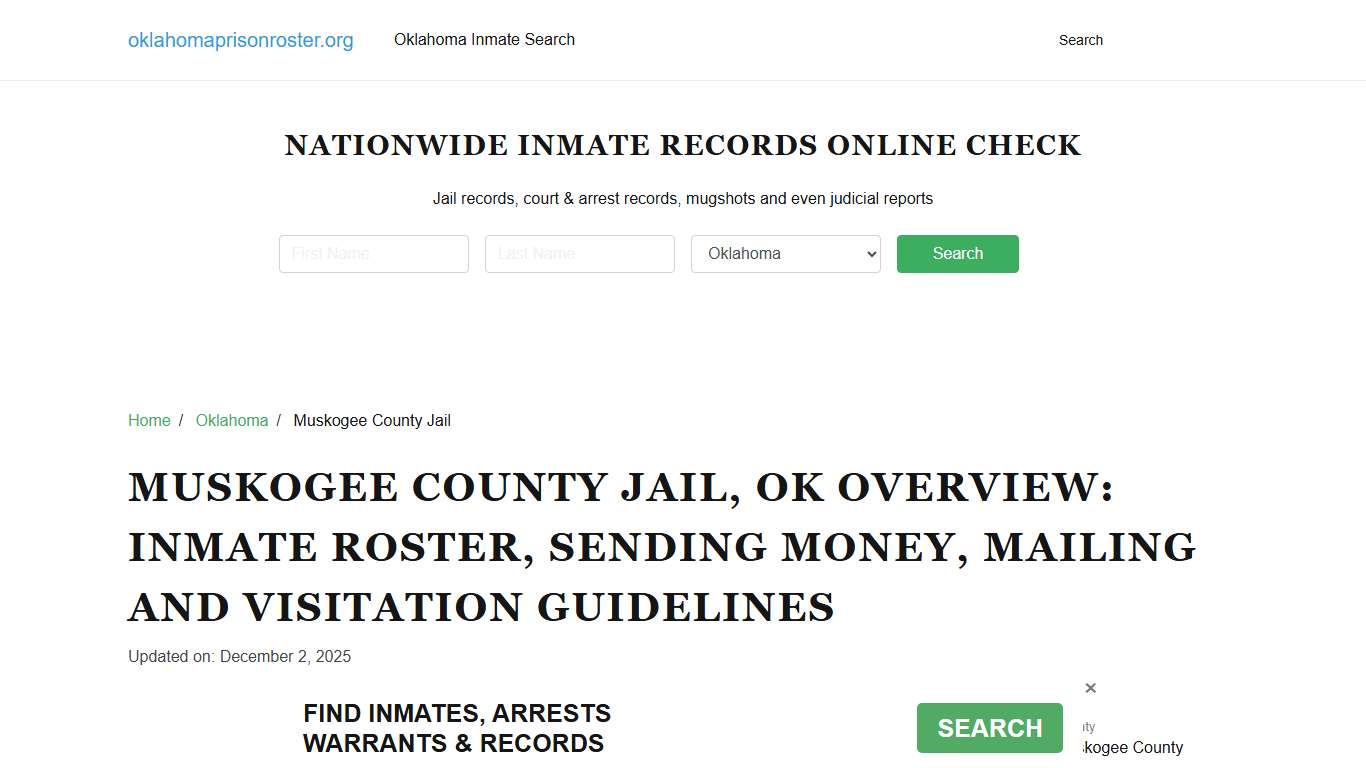 Muskogee County Jail, OK: Offender Search, Visitation & Contact Info