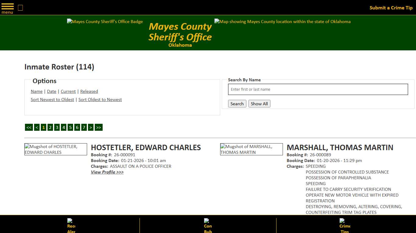 Inmate Roster - Current Inmates Booking Date Descending - Mayes County, OK Sheriff