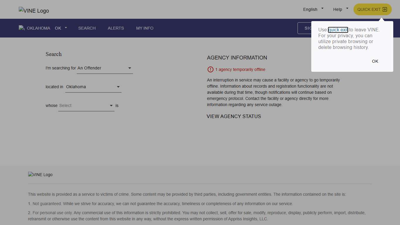 VINELink - Oklahoma - Search